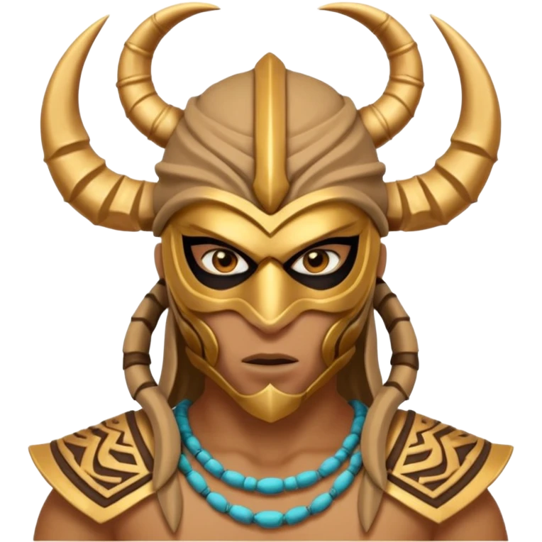 desert scorpion guard portrait, head and shoulders only, tribal mask, gold desert jewelry, fierce expression, sandy hood, 3D cartoon, mobile game icon style, clean background, no text, no watermark
 emoji