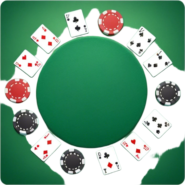A photorealistic icon featuring playing cards and a stack of poker chips on a green felt table. Bright, detailed design with realistic textures and lighting. Transparent background, clearly symbolizing card games and strategy. emoji