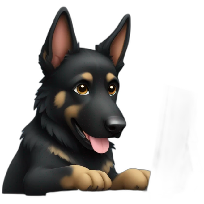 Black german shepherd working at the computer emoji