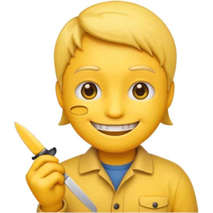 Yellow iPhone emoji holding knife with smile head only emoji