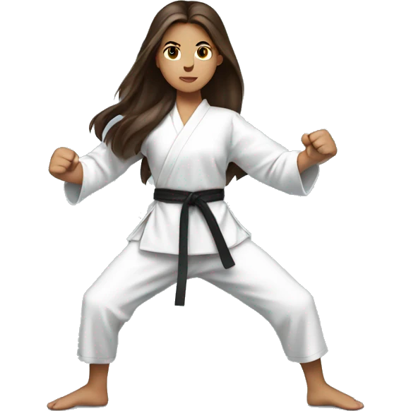 Girl doing power karate stance with waist length, long, brunette hair emoji