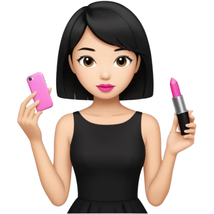 asian black short shoulder length hair tanned woman, black dress girly things emoji