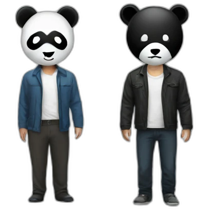 Wearing a panda mask and a man emoji