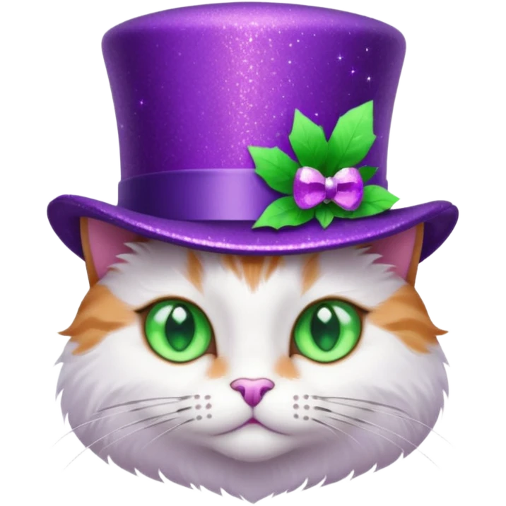 Gato com cartole roxa com glitter emoji