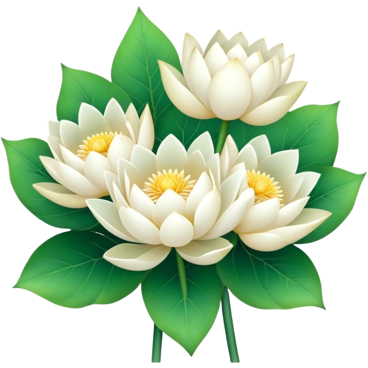 bouquet white lotus,stem, leaf emoji
