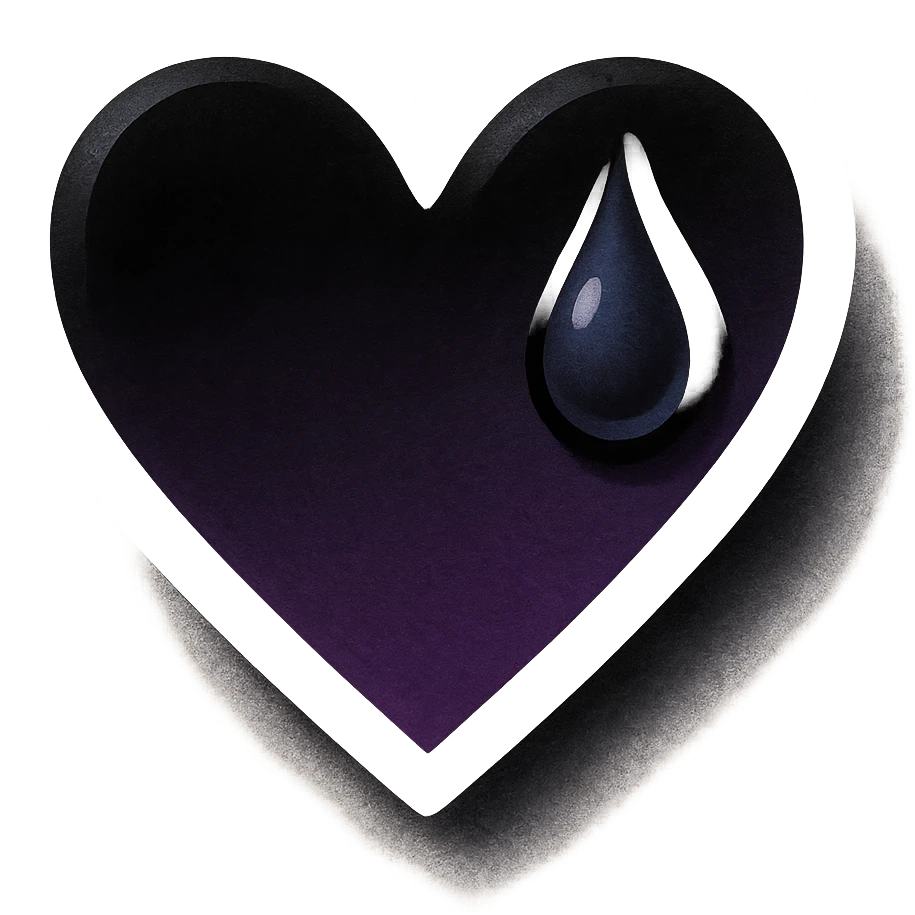 emo emoji, black outline heart, purple and black gradient, teardrop, dramatic shadows emoji