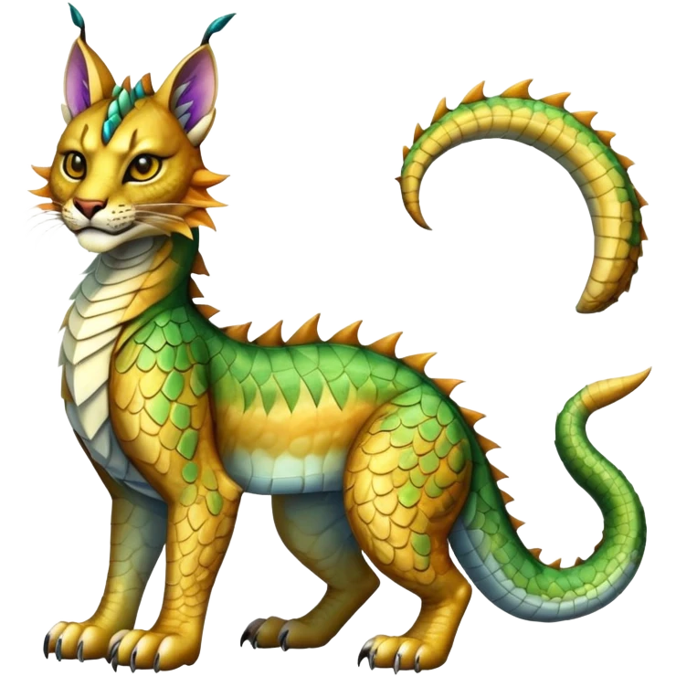 Shiny exotic iridescent Dragon-Tiger-type Lynx-Caracal-Crocodile-Bobcat-Fakémon-creature with a long muzzle, full body emoji