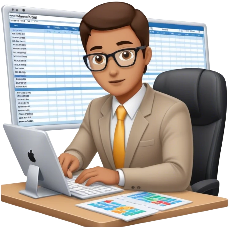 A business analyst working with a spreadsheet on a computer, analyzing financial data emoji