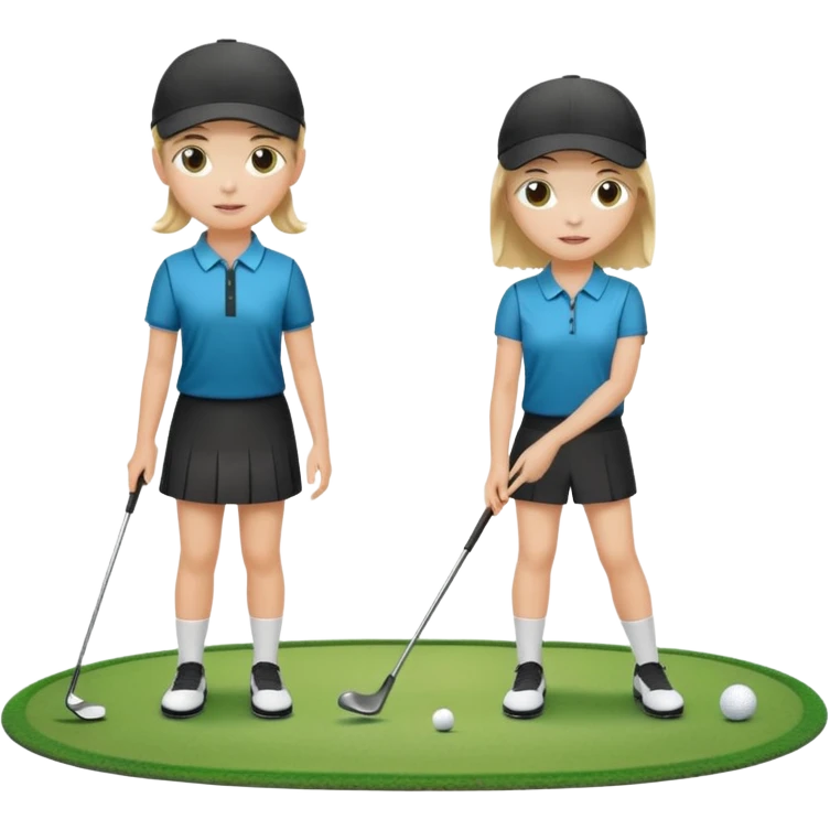 Girl and boy practicing at chipping green emoji