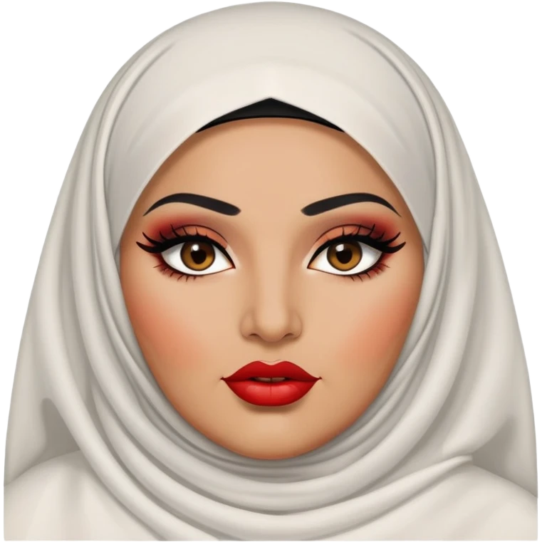 big plus size, arab, veil, baddie,pretty, makeup, bright red lipgloss, black eyeliner, emoji