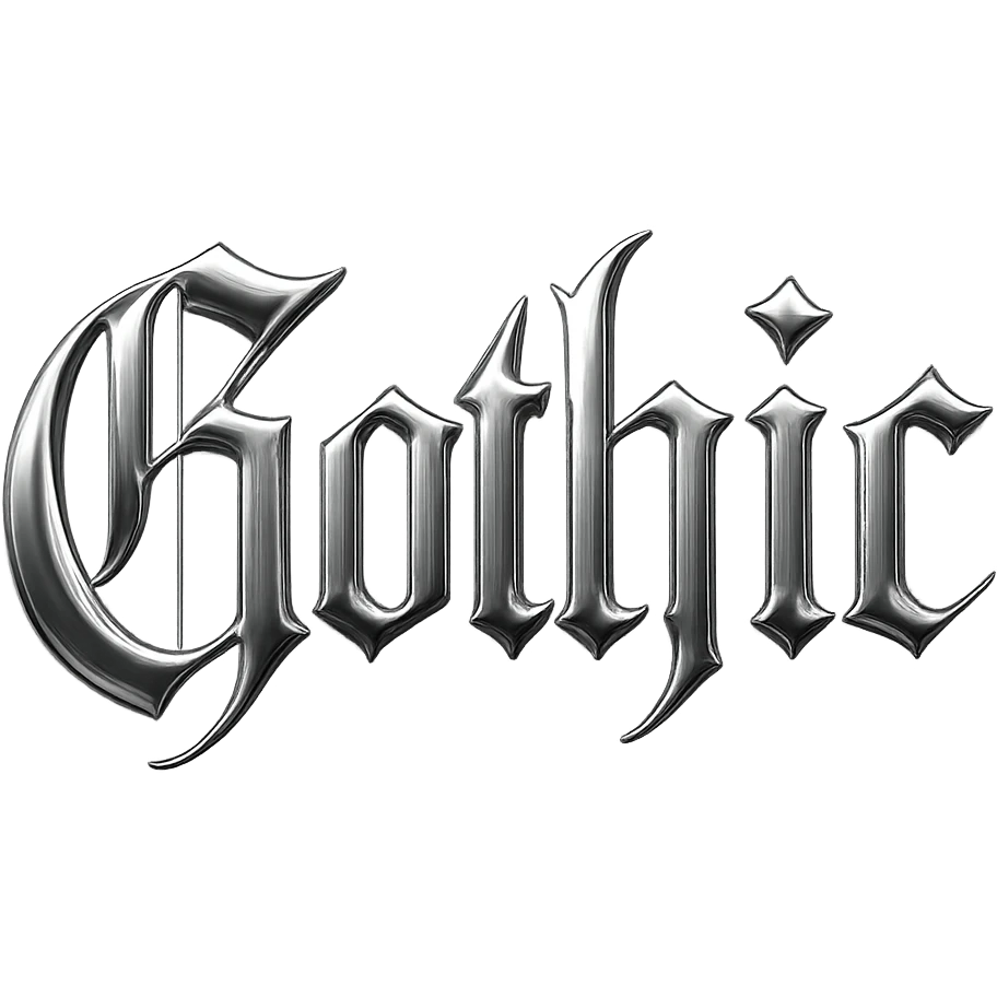 the word 'Gothic' in ornate gothic calligraphy, chrome style emoji
