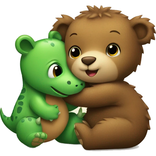 a baby bear hugging a dinosaur emoji
