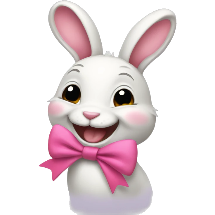laughing bunny with a pink bow emoji