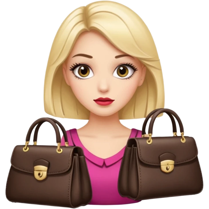 Glam girl with eyelasher looking left and right between two purses, playful puzzled expression — can’t decide between two options emoji
