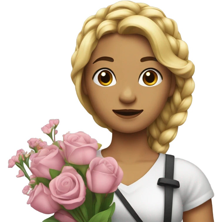"A young woman with braided blond hair, a hopeful but worried look, holding flowers or a broom." emoji