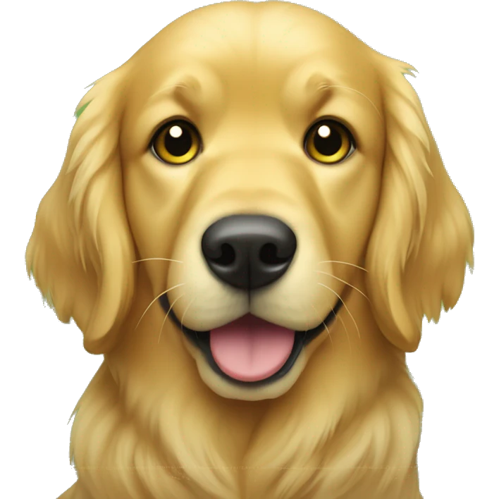 Golden retriever with a green collar and a gold me dal  emoji