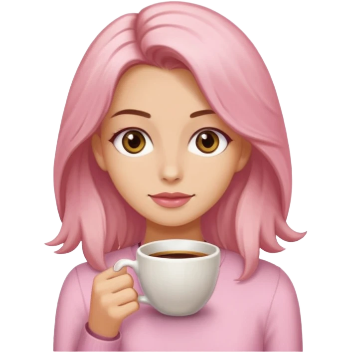 Crea una chica güerita con pelo largo café claro y raíces güeras, ojos rasgados cafés oscuros, suéter o camisa rosa claro emoji
