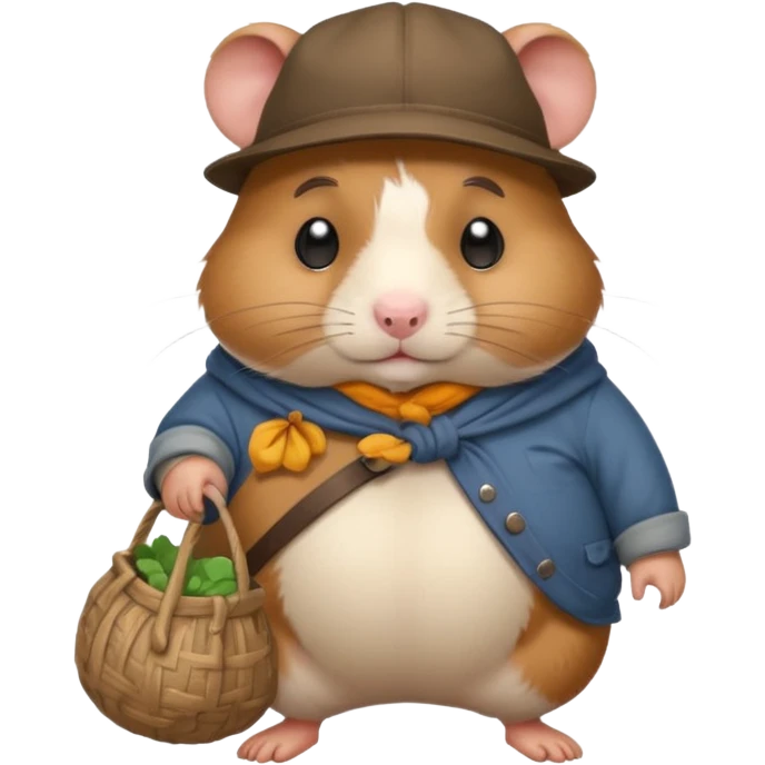 Fat cartoon-style hamster hobo carrying a bindle over its shoulder with a sad expression. emoji