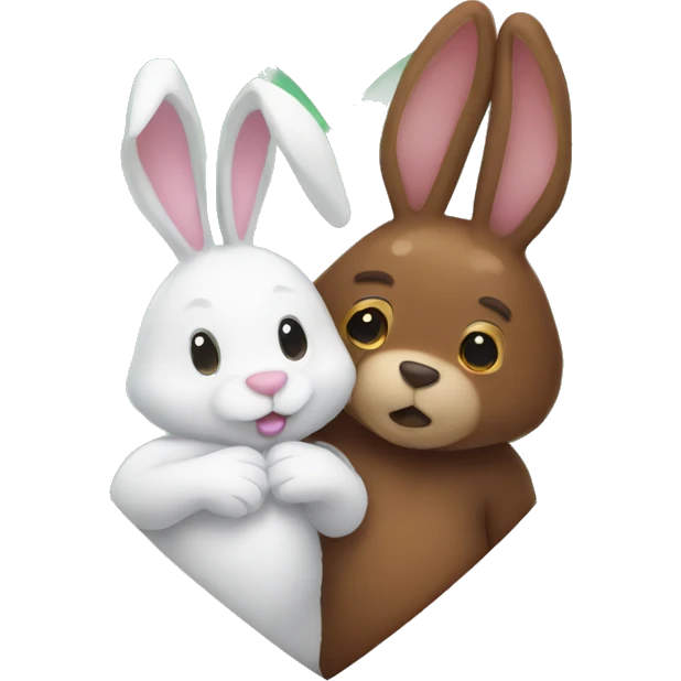 Brown bear and white bunny love heart emoji