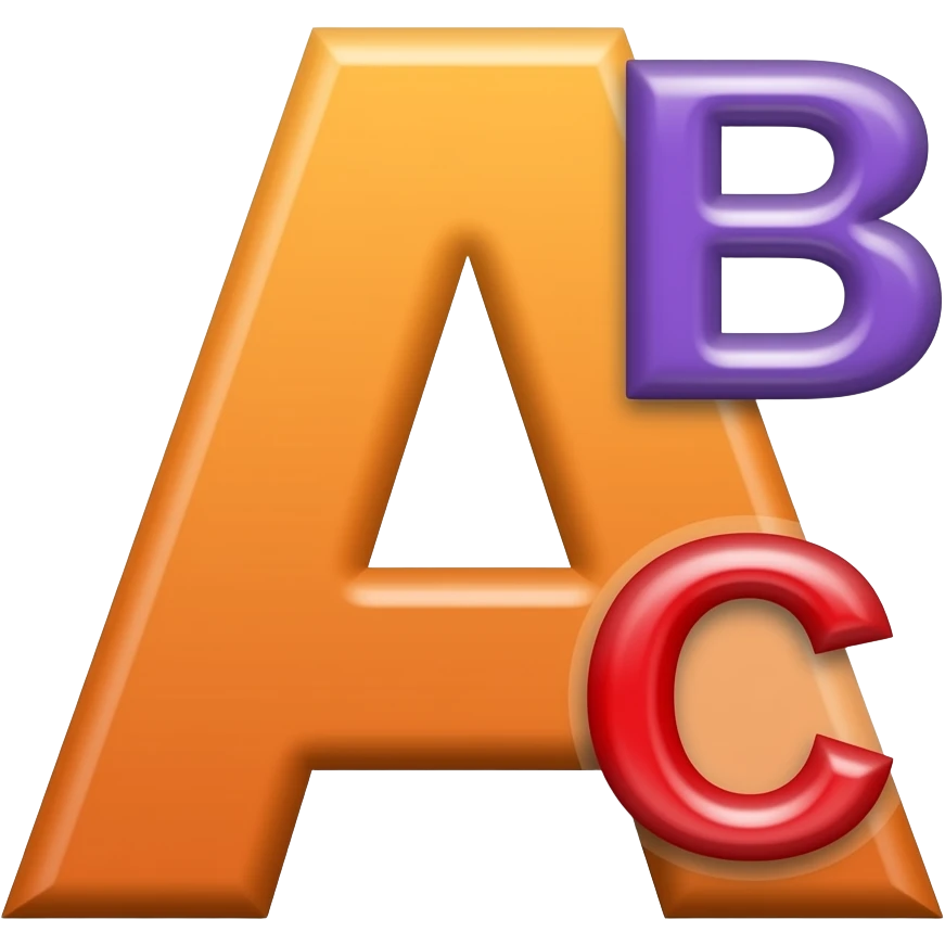 Orange a, purple b, red c, emoji