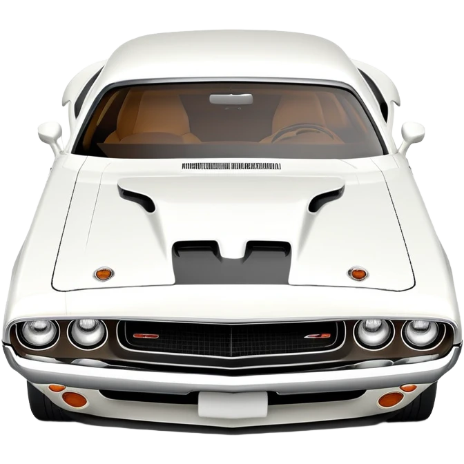 White 1971 Dodge Challenger with precise structure and proportions, consistent 30-degree angle view, showing detailed front fender and side profile, pure white color, iOS emoji style emoji