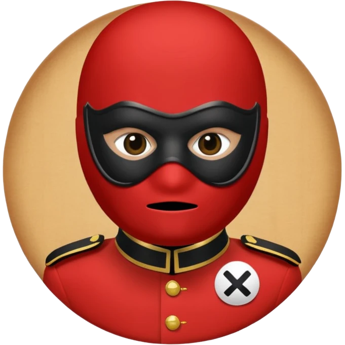 Draw a red-suited guard with black mask showing a white circle symbol in the center. emoji