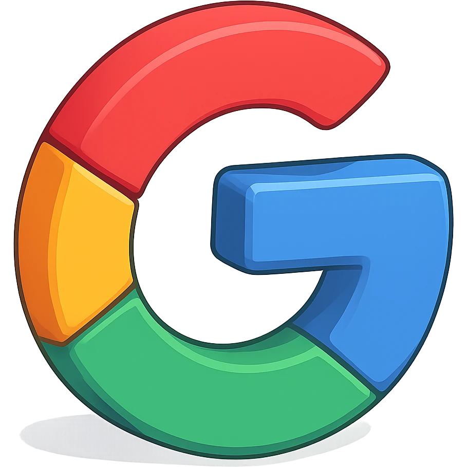 Transform the flat Google icon into a vibrant 3D version with soft shadows and rounded edges, maintaining the signature Google color palette. Keep the background transparent. emoji