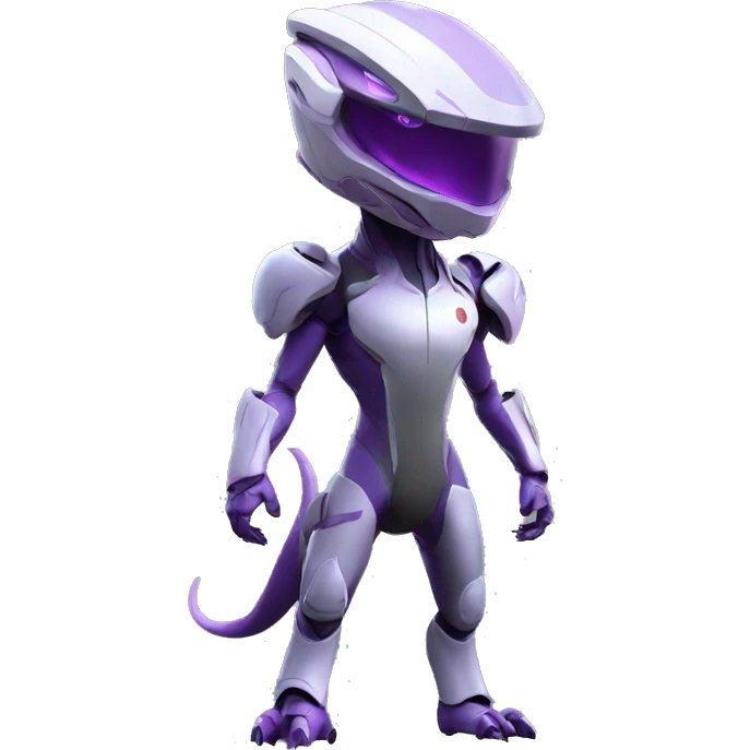 A Reptile-Raptor-Alien-Genesect-Mewtwo-Fakémon, with a futuristic visor-helmet, wearing a techwear-suit, Full Body emoji