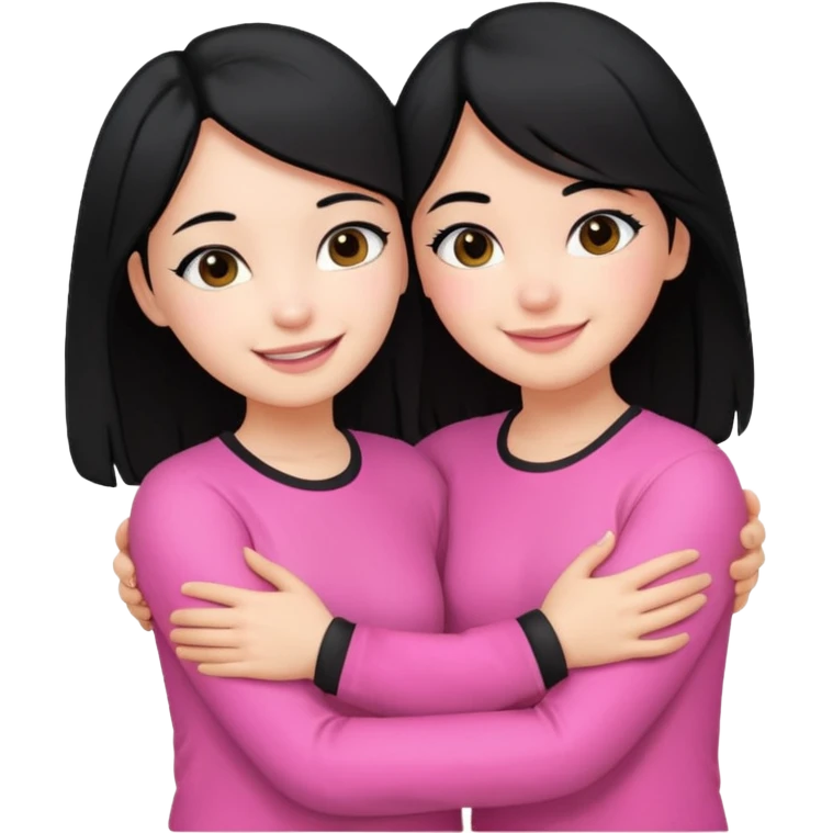 2 girls with black hair hugging each other. One is wearing white clothes and the other is wearing pink clothes emoji