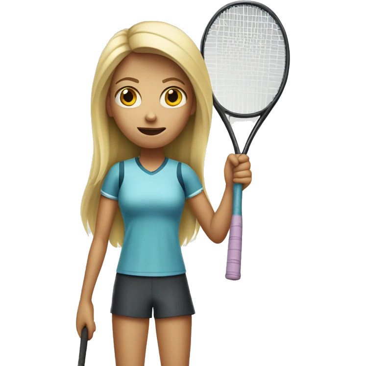 blond tall girl with fear with tennis racket at hand emoji