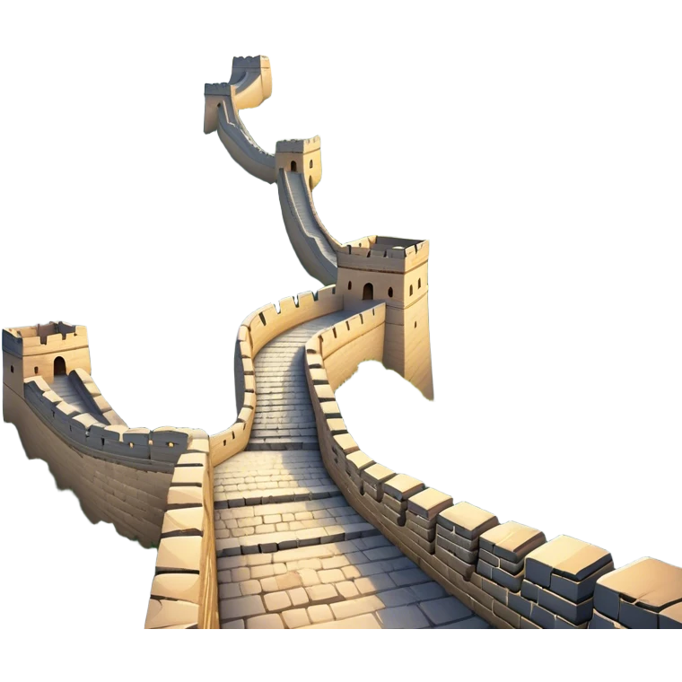 Cinematic Realistic Great Wall of China Landmark Emoji, depicted with ancient stone pathways winding over rugged mountains, watchtowers punctuating the misty landscape, and soft golden sunlight casting dramatic shadows. emoji
