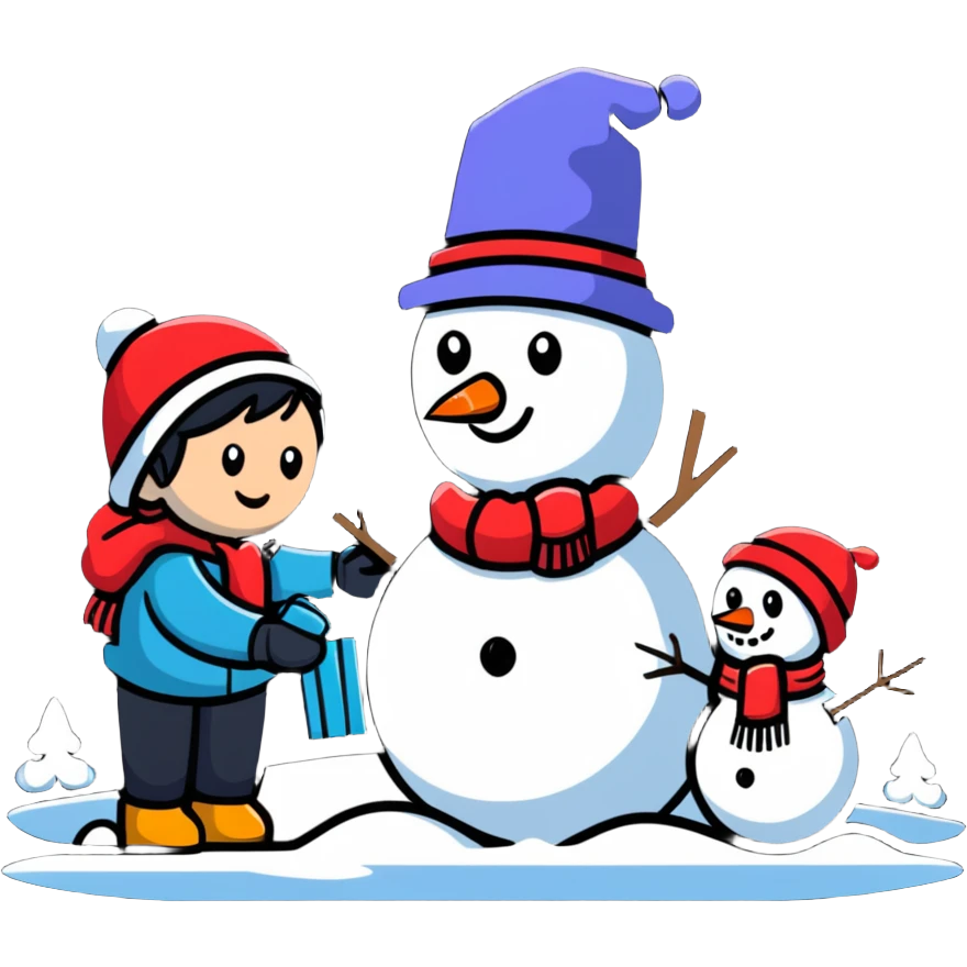 bright and playful kids building a snowman emoji