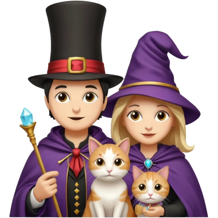 magician couple and their pet cat emoji