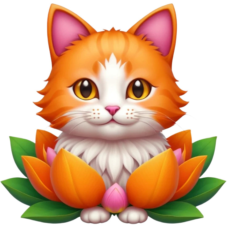 Chinese cat with surrounding lotus flower emoji