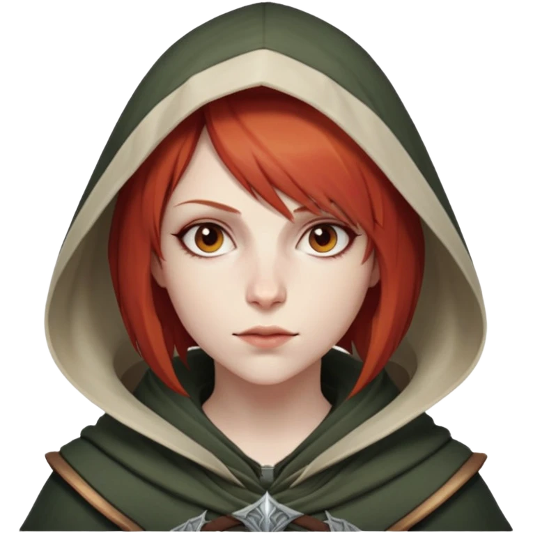 Leliana from Dragon Age with short red hair and hood emoji