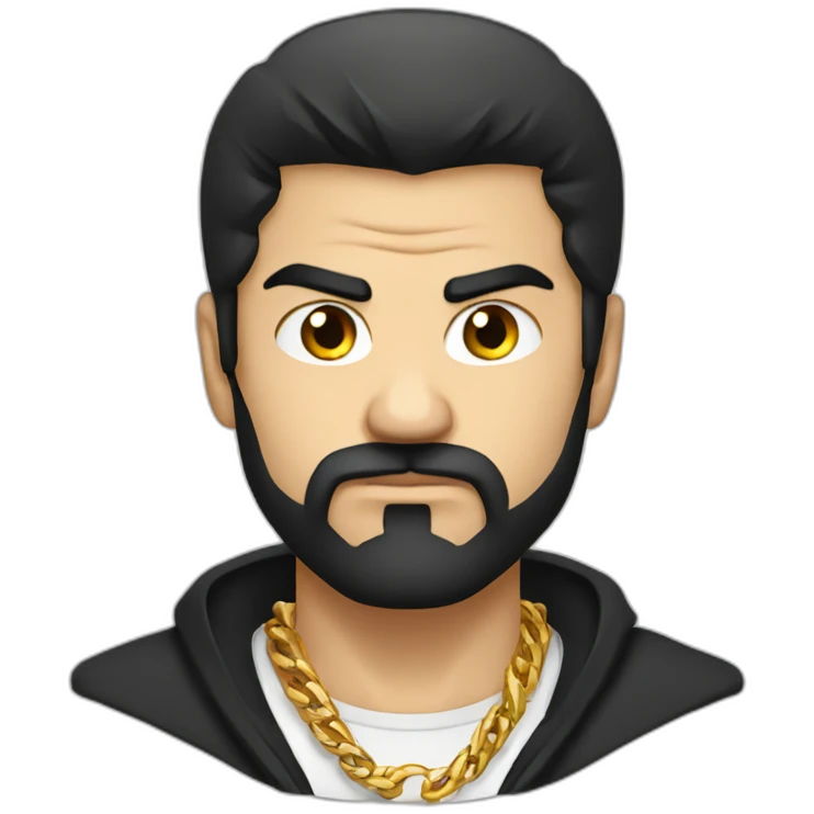Russian male angry thug wearing gold chain with black hair and short beard emoji