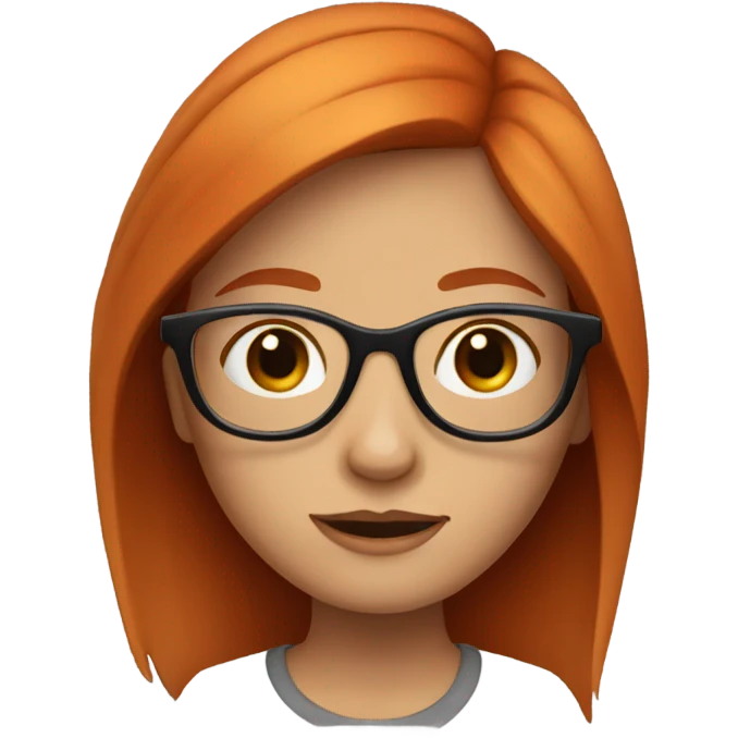 Red headed girl with large frame glasses and tiny eyes emoji