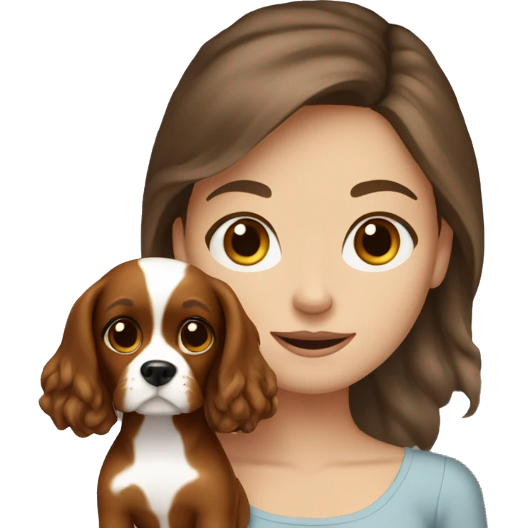 White girl brown hair holding cavalier dog emoji