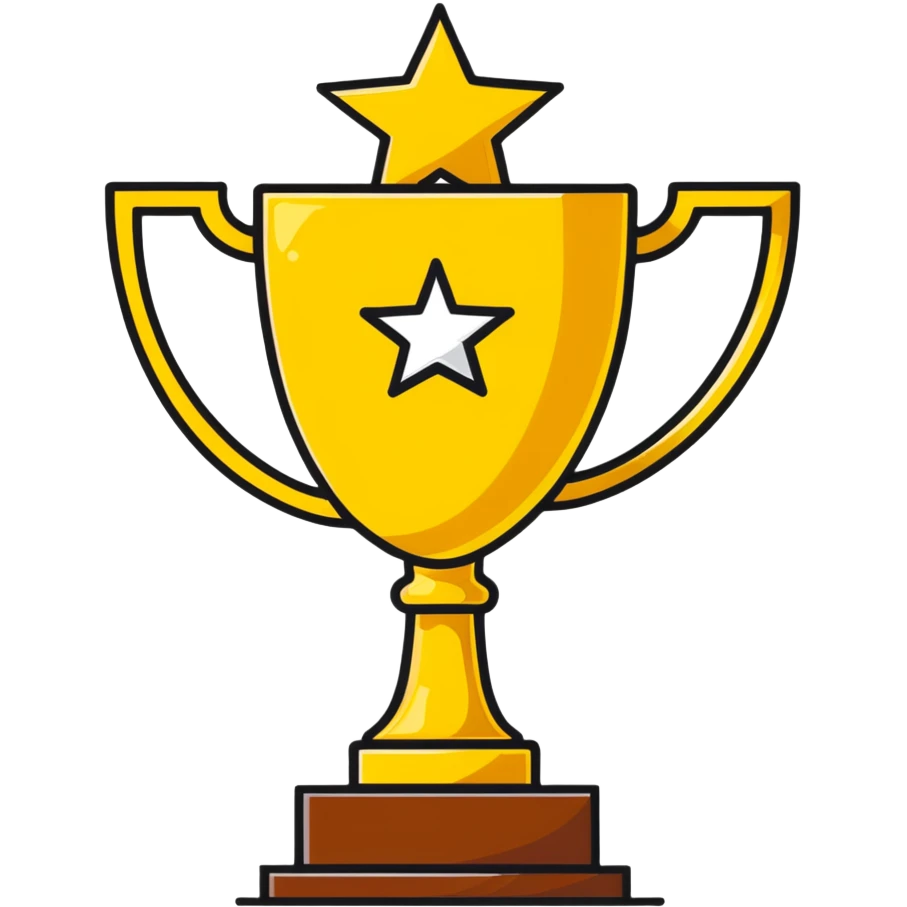gold trophy with five stars above it emoji