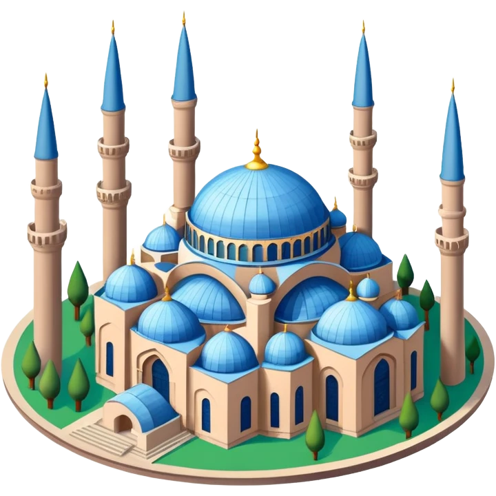 Isometric illustration of Istanbul, featuring Hagia Sophia with its large central dome and four tall minarets, paint photorealistic style emoji