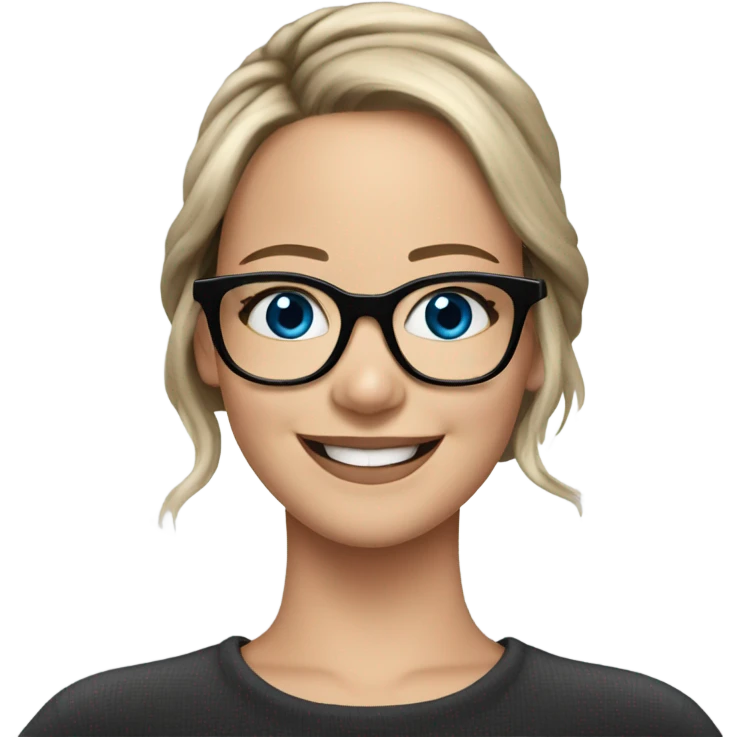 Brunette Jennifer Lawrence wearing black glasses and blue eyes happy  emoji