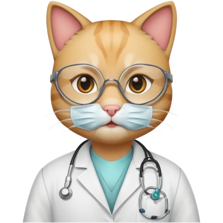 doctor cat, white coat, medical mask emoji