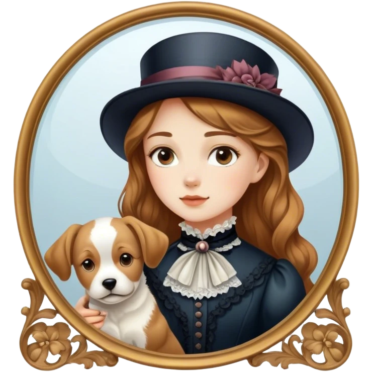 girl and dog reflection and victorian background  emoji