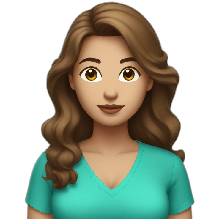 brown hair woman with round face light skin large breasts turquoise v-neck shirt emoji