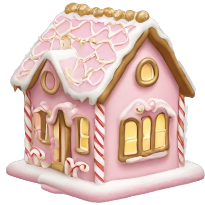 light pink and gold and white gingerbread house emoji