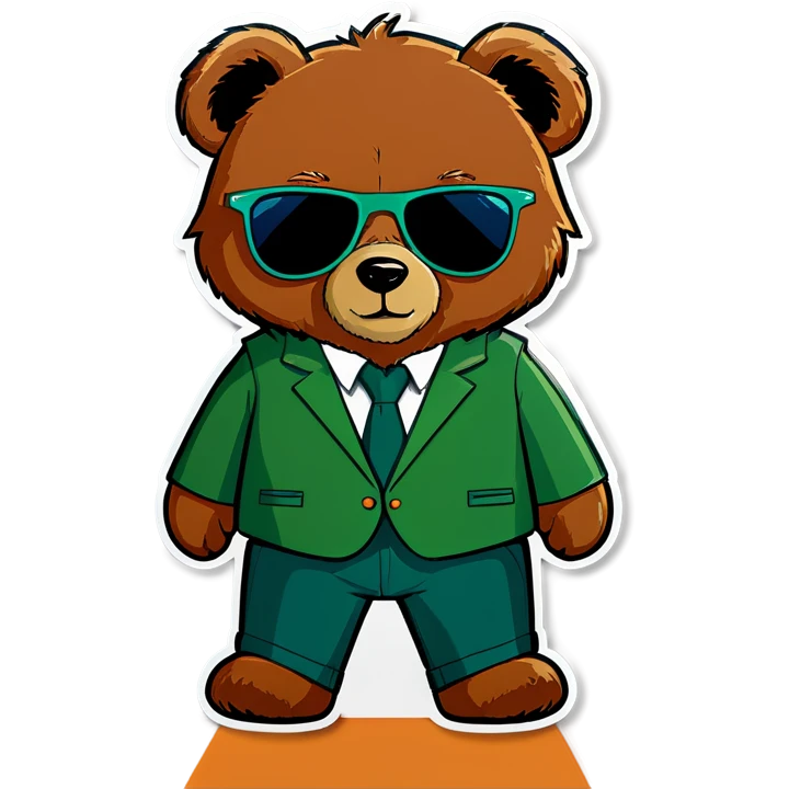 Reduce the size. Half Teddy bear with a green suit and sunglasses in green instead or blue emoji