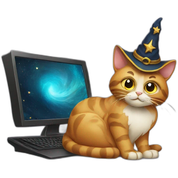 cat wizard next to computer emoji