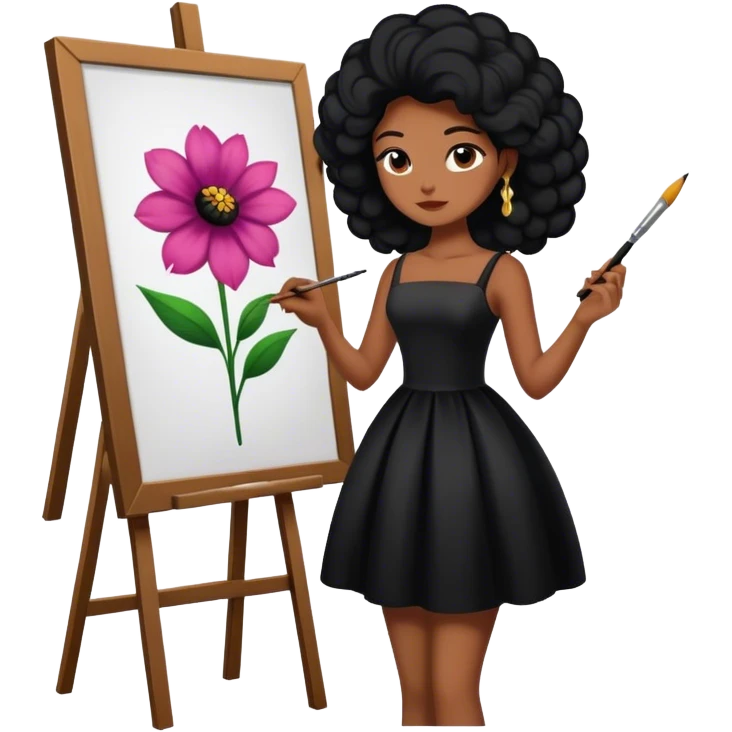 Una artista de piel negra pintando un cuadro de una flor emoji