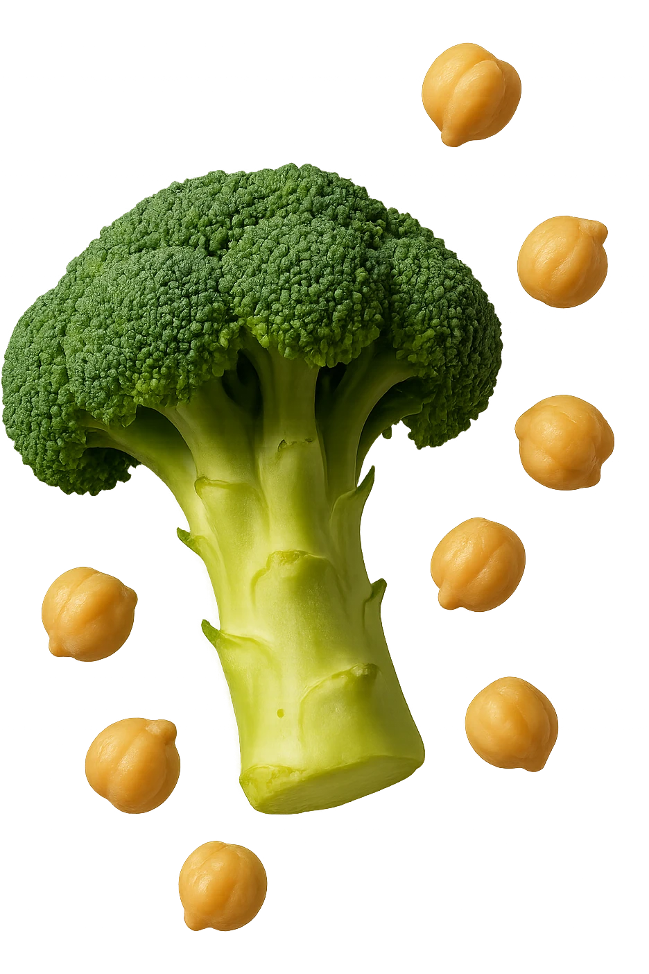 SU QUESTO STILE FAI  broccoli e ceci che fluttuano in aria, FALLO MOLTO REALISTICO IN 3D emoji