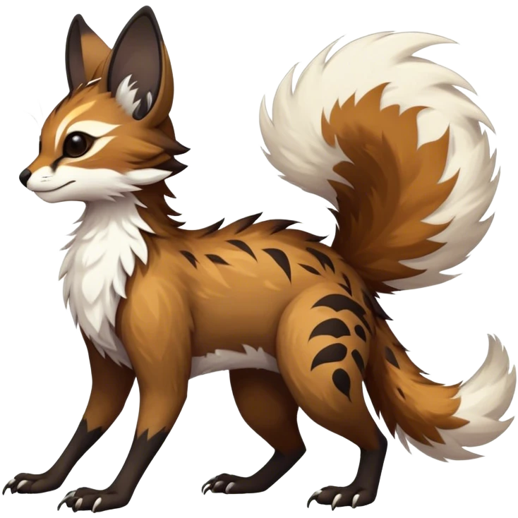 Epic Feral Rare Fantasy shiny edgy cool fluffy Vernid-Trico-species-hybrid-animal by LiLaiRa, random markings, tufted tail, tufted ears, full body emoji
